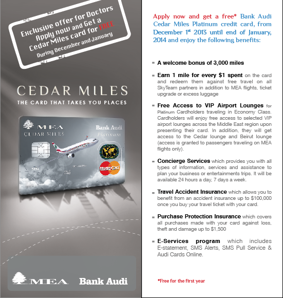 MEA Middle East Airlines Bank Audi Exclusive Offer for Doctors